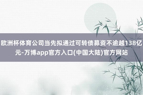 欧洲杯体育公司当先拟通过可转债募资不逾越138亿元-万博app官方入口(中国大陆)官方网站