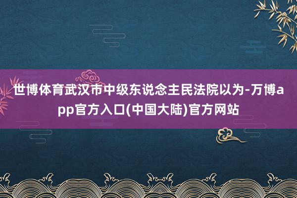 世博体育　　武汉市中级东说念主民法院以为-万博app官方入口(中国大陆)官方网站