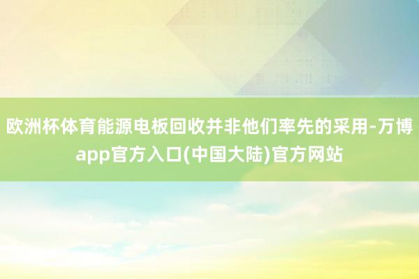 欧洲杯体育能源电板回收并非他们率先的采用-万博app官方入口(中国大陆)官方网站
